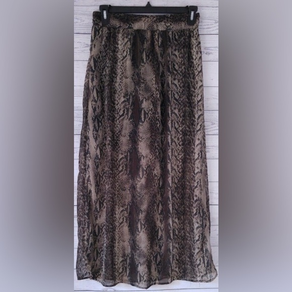 Brown & Gold Snakeprint Sheer Maxi Skirt - Picture 1 of 5